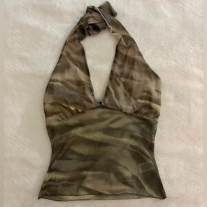 See You Monday Green, Brown, and Tan Halter Tank Top